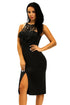Black Embroidered Top Front Slit Party Dress